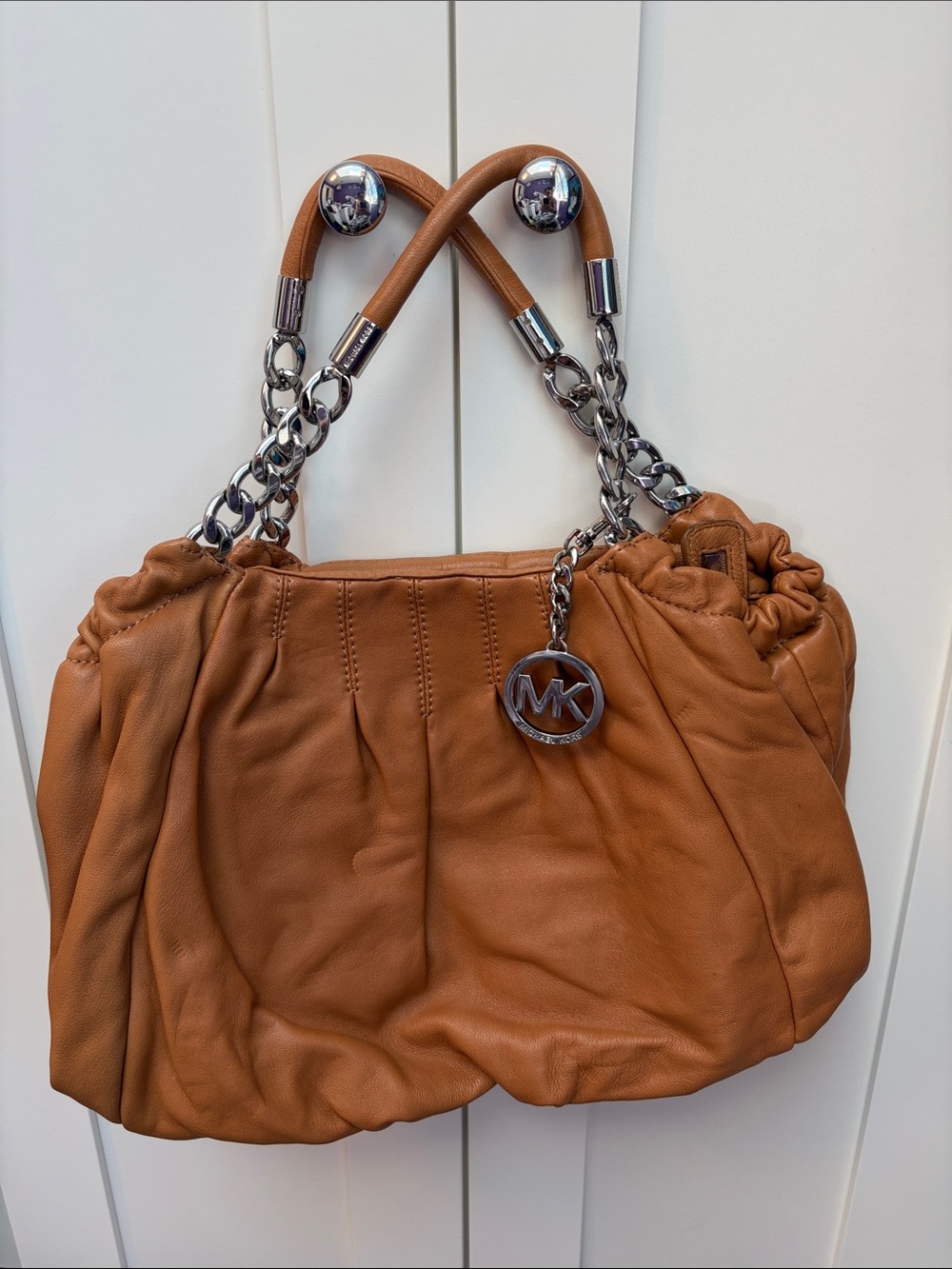 Michael Kors Cognac Leather Shoulder Bag with Chain Handles